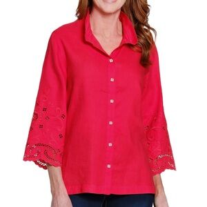 John Mark Linen Red Button-Down Shirt Size Medium